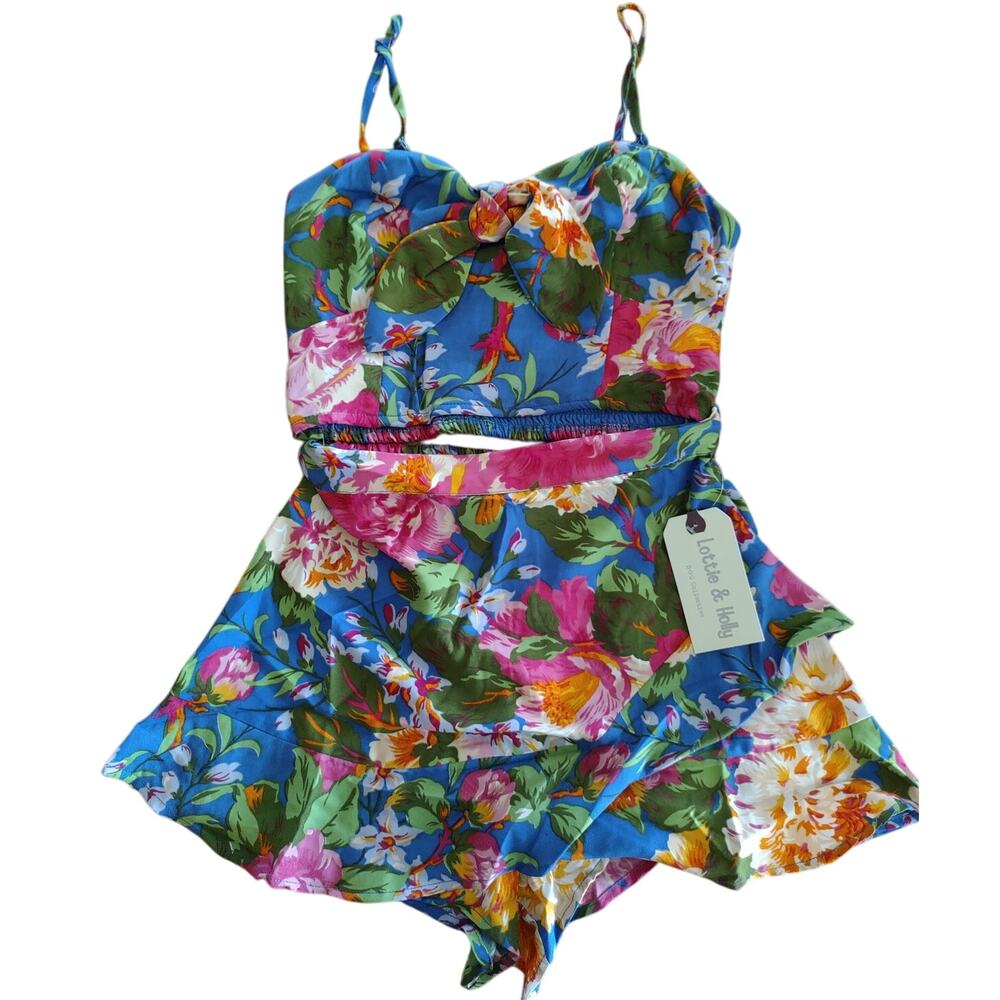 Women's Lottie & Holly Floral Skort Set Blue Pink S